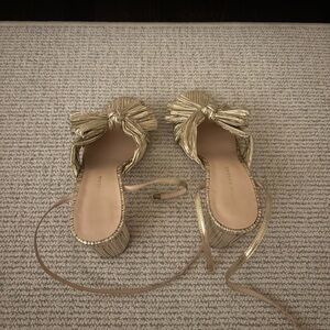 Loeffler Randall Metallic Gold Bow Lace-Up Sandals
